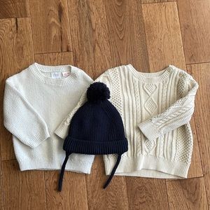 Bundle of Zara and GAP baby sweaters and hat